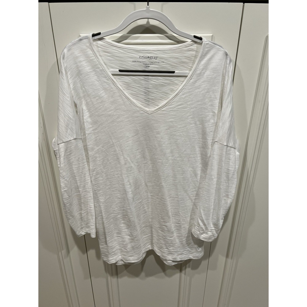 Erin Gray White Pima Cotton V Neck Tunic Shirt Clean Girl Minimalist Neutral